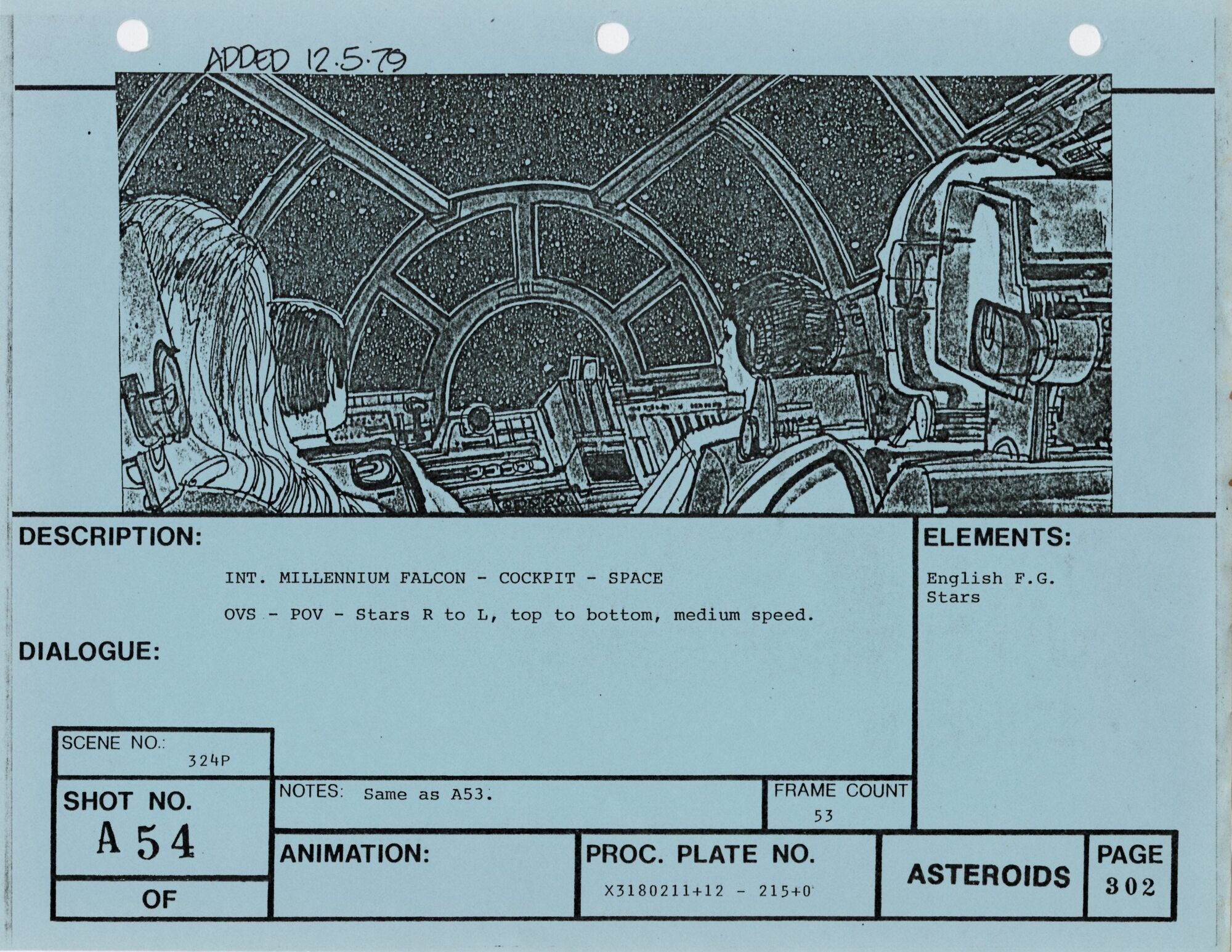 Empire Strikes Back VFX Storyboard: Asteroids 54