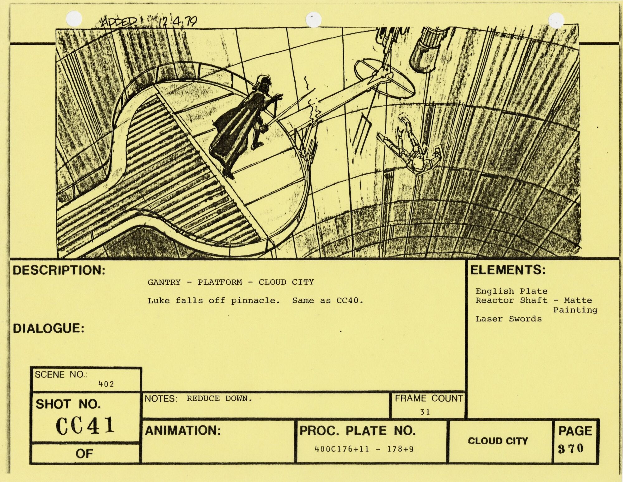 Empire Strikes Back VFX Storyboard: Cloud City 41