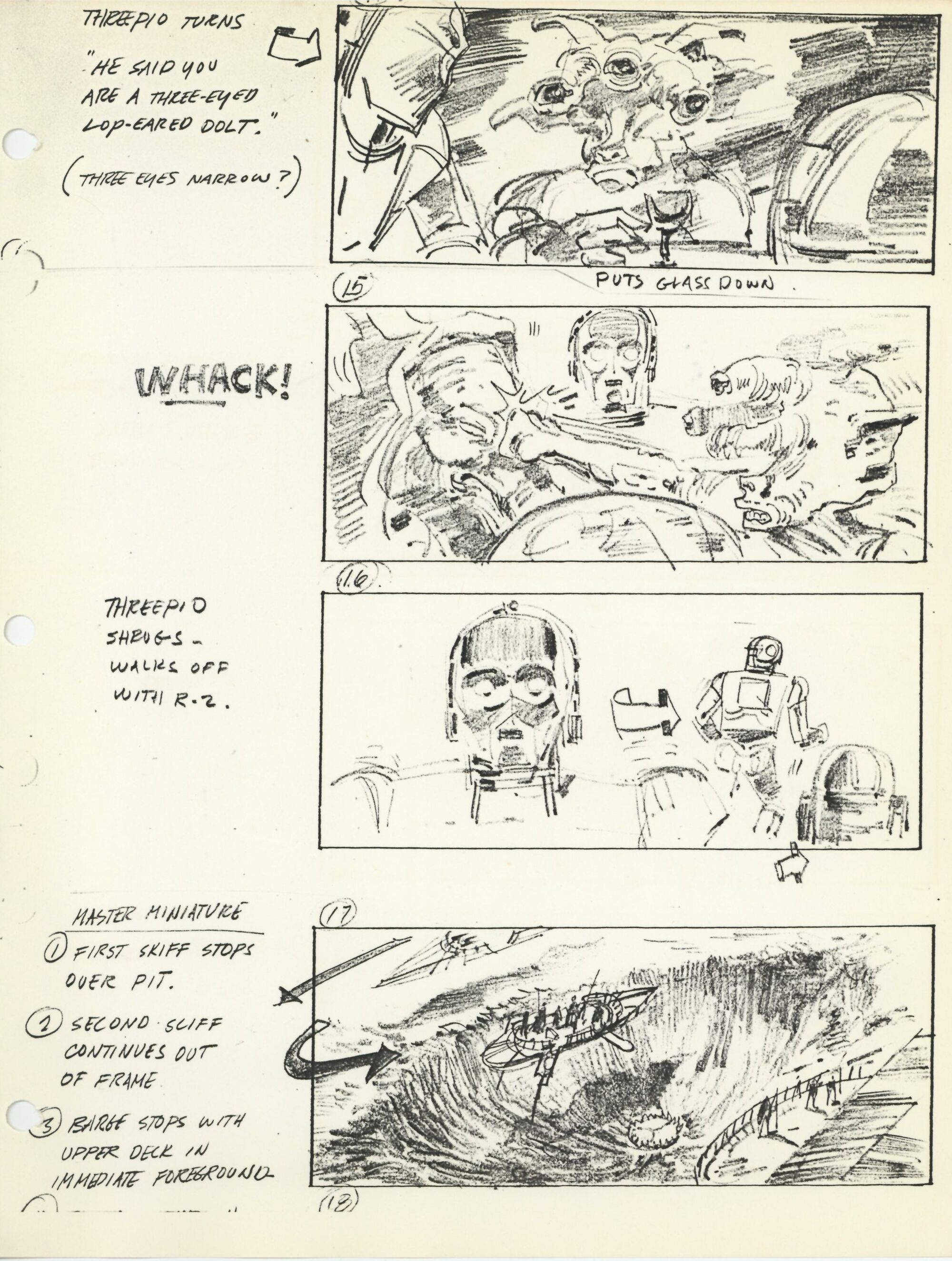 Return of the Jedi Preliminary Storyboard: Barge Sequence 14-17