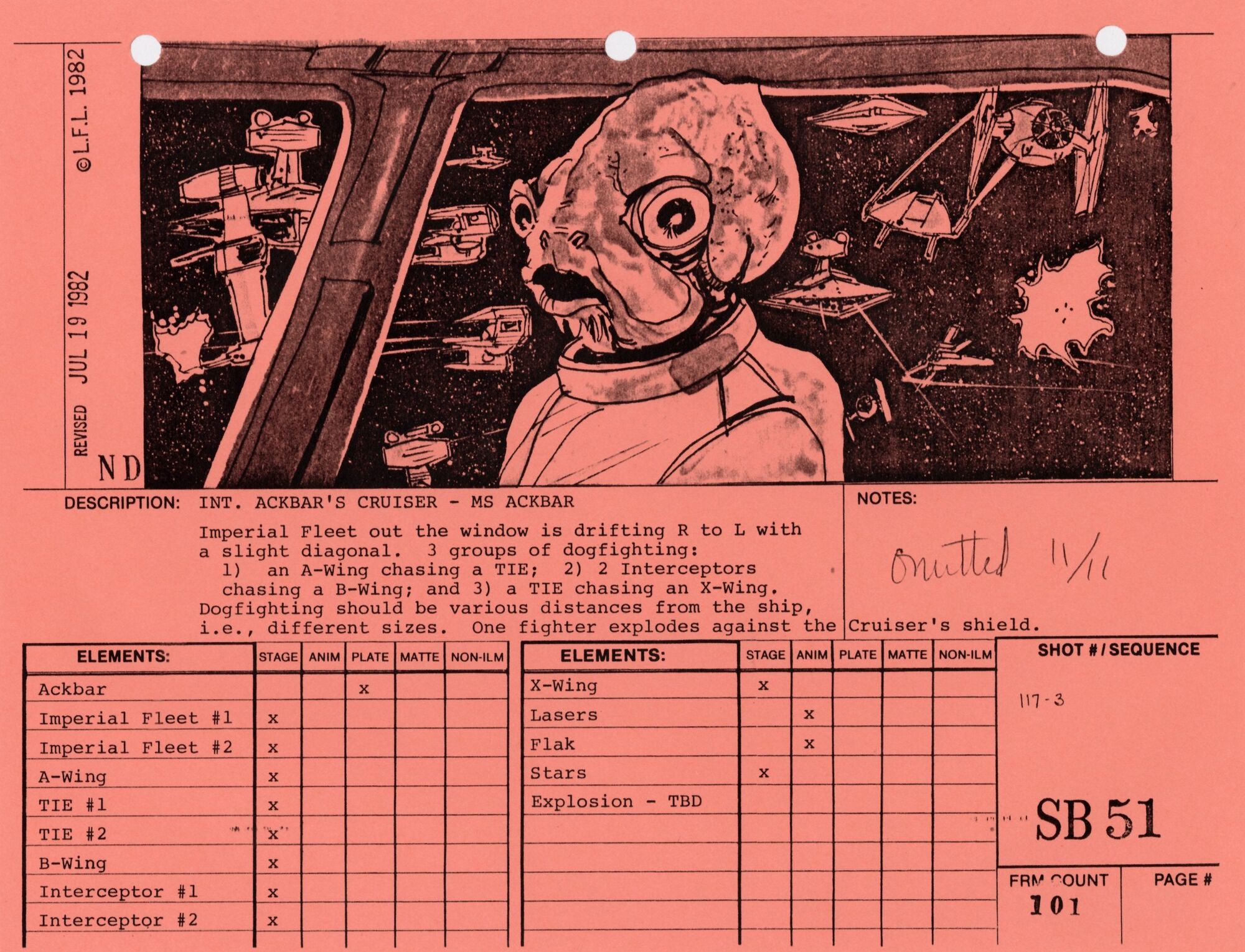 Star Wars: Return of the Jedi - VFX Storyboard: Space Battle 51 (OMITTED SCENE)