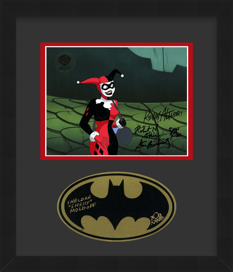 Batman The Animated Series Multi-Signed Production Cel and Sticker: Harley Quinn (Framed)
