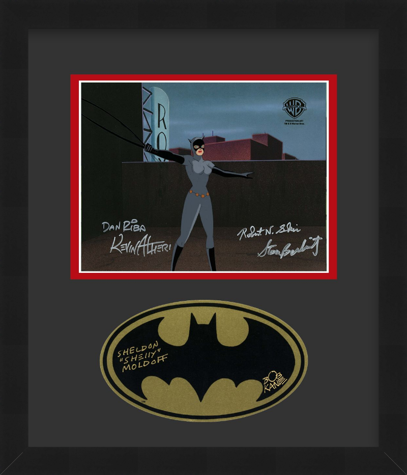 Batman The Animated Series Multi-Signed Production Cel and Sticker: Catwoman (Framed)