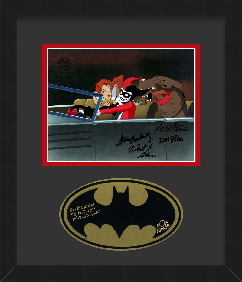 Batman The Animated Series Multi-Signed Production Cel and Sticker: Harley Quinn, Veronica (Framed)
