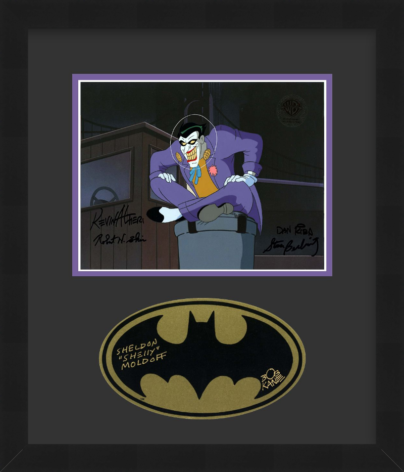 Batman The Animated Series Multi-Signed Production Cel and Sticker: Joker (Framed)