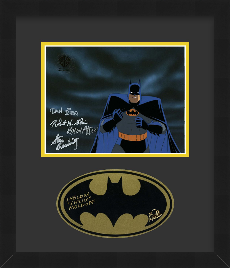 Batman The Animated Series Multi-Signed Production Cel and Sticker: Batman (Framed)