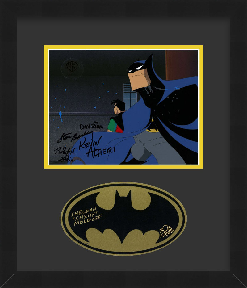 Batman The Animated Series Multi-Signed Production Cel and Sticker: Batman, Robin (Framed)