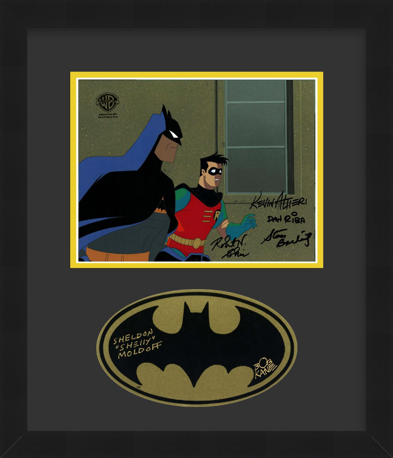 Batman The Animated Series Multi-Signed Production Cel and Sticker: Batman, Robin (Framed)
