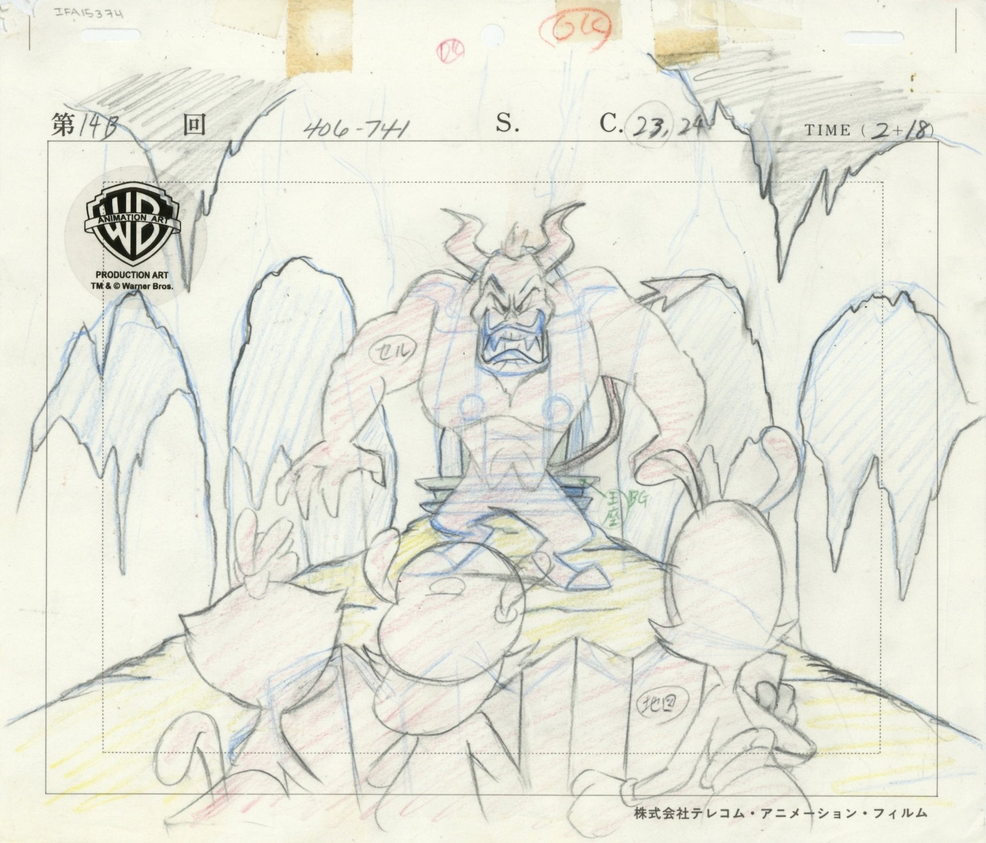 Animaniacs Original Production Drawing: Yakko, Wakko, Dot, Satan