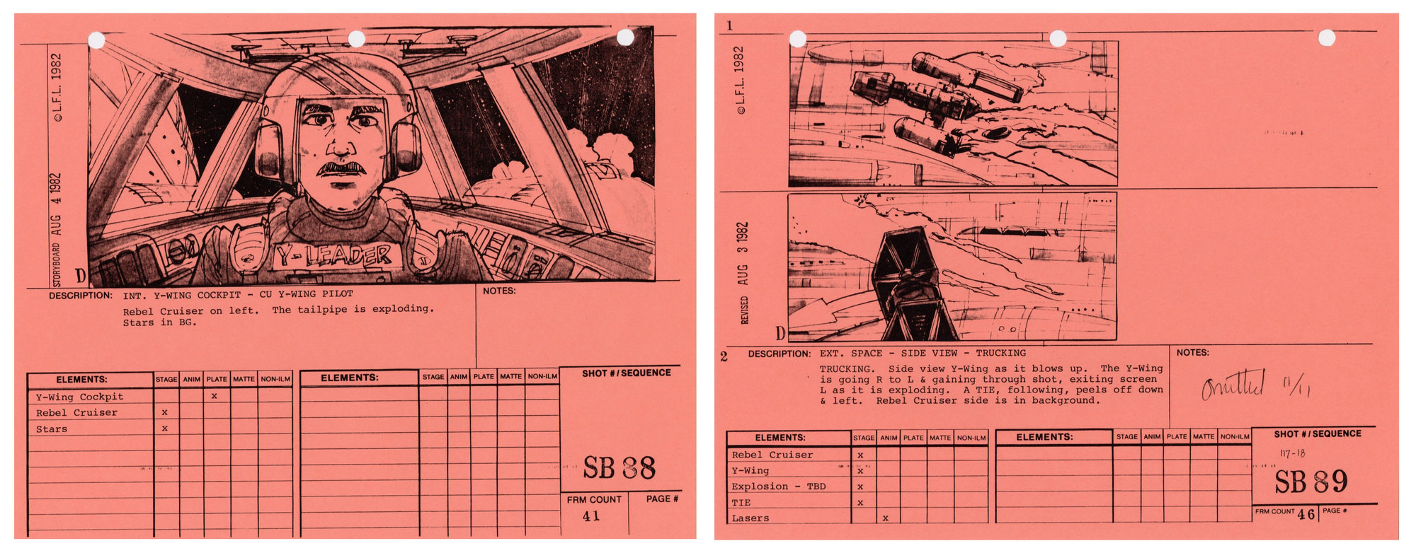 Star Wars: Return of the Jedi - VFX Storyboard Pair: Space Battle 88+89 (OMITTED SCENES)