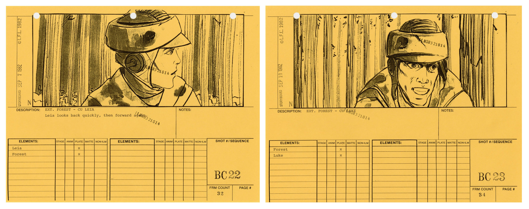 Star Wars: Return of the Jedi - VFX Storyboard Pair: Bike Chase 22+23