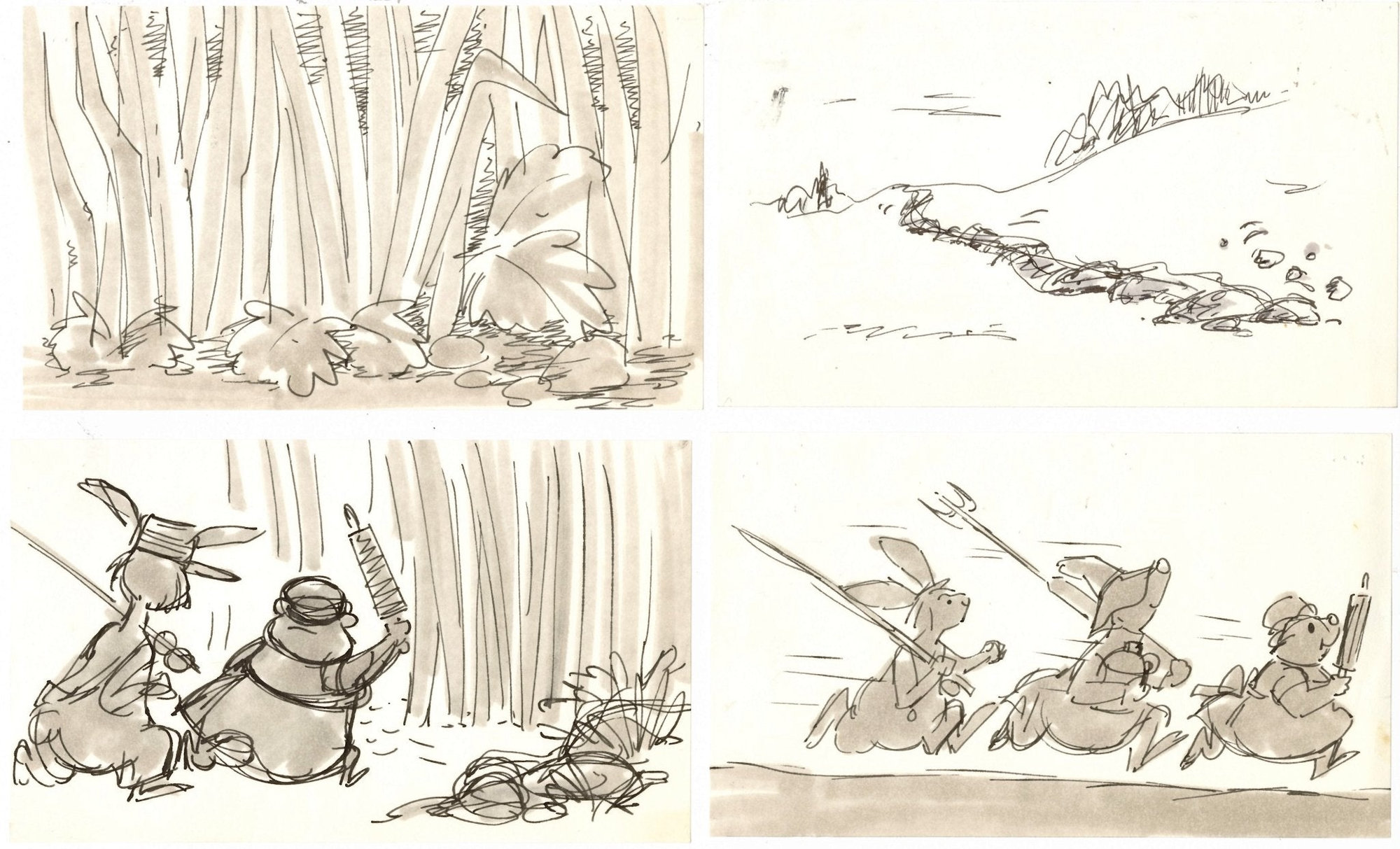 The Rescuers Storyboard Drawings (Set of 4): Deadeye, Luke, Ellie Mae