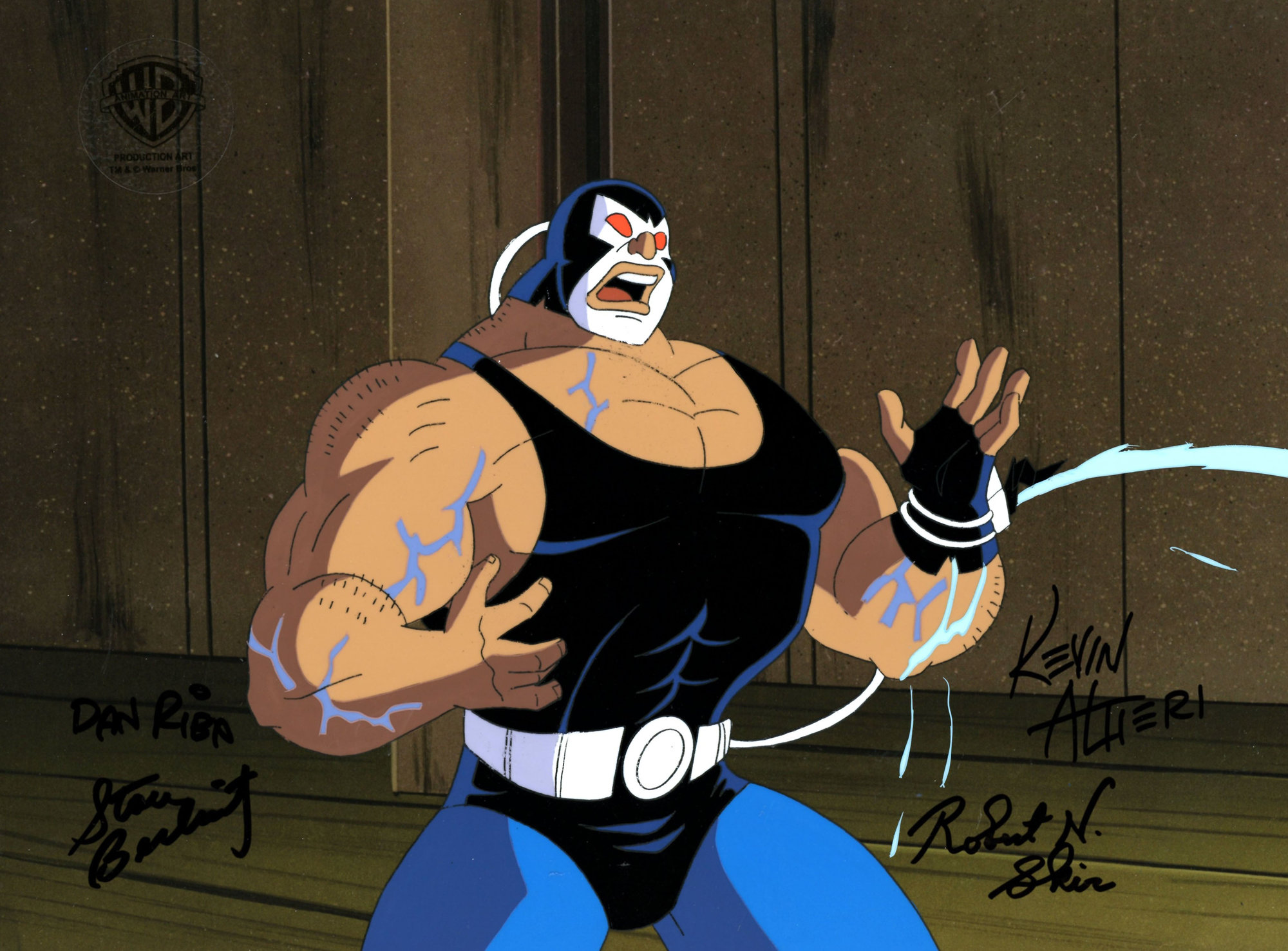Batman The Animated Series Original Production Cel Signed by Kevin Altieri, Dan Riba, Stan Berkowitz, Robert Skir: Bane