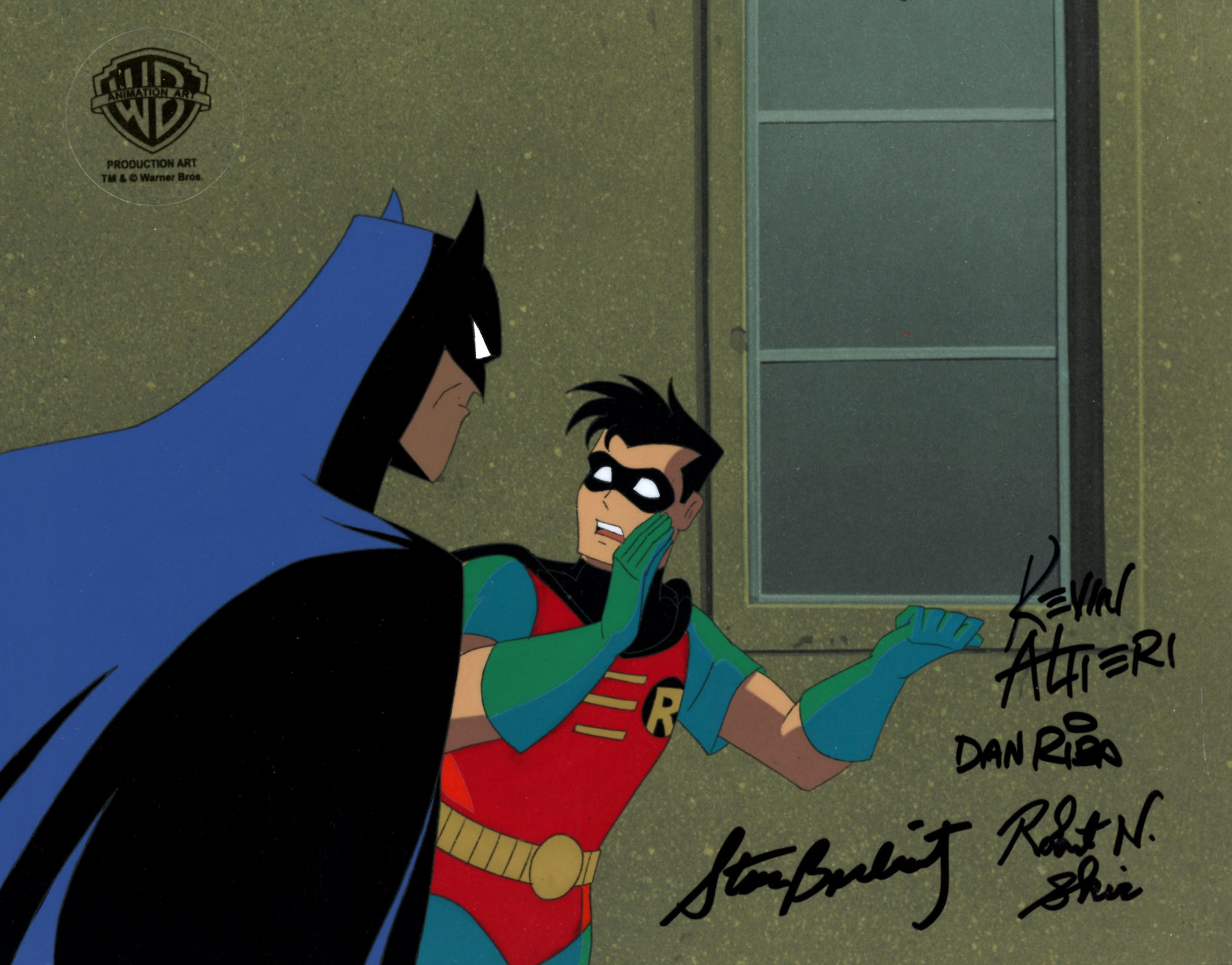 Batman The Animated Series Original Production Cel Signed by Kevin Altieri, Dan Riba, Stan Berkowitz, Robert Skir: Batman...
