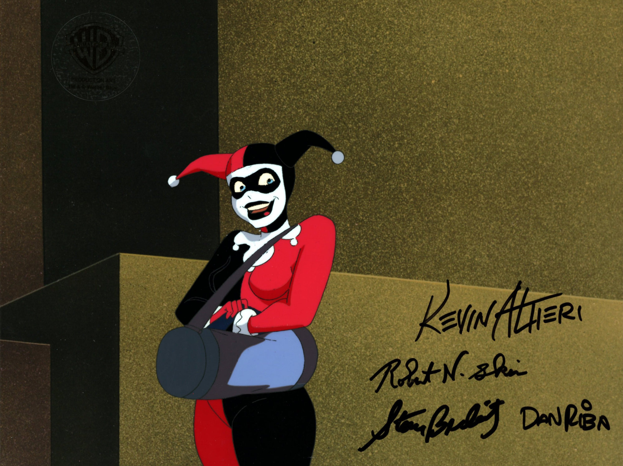 Batman The Animated Series Original Production Cel Signed by Kevin Altieri, Dan Riba, Stan Berkowitz, Robert Skir: Harley...