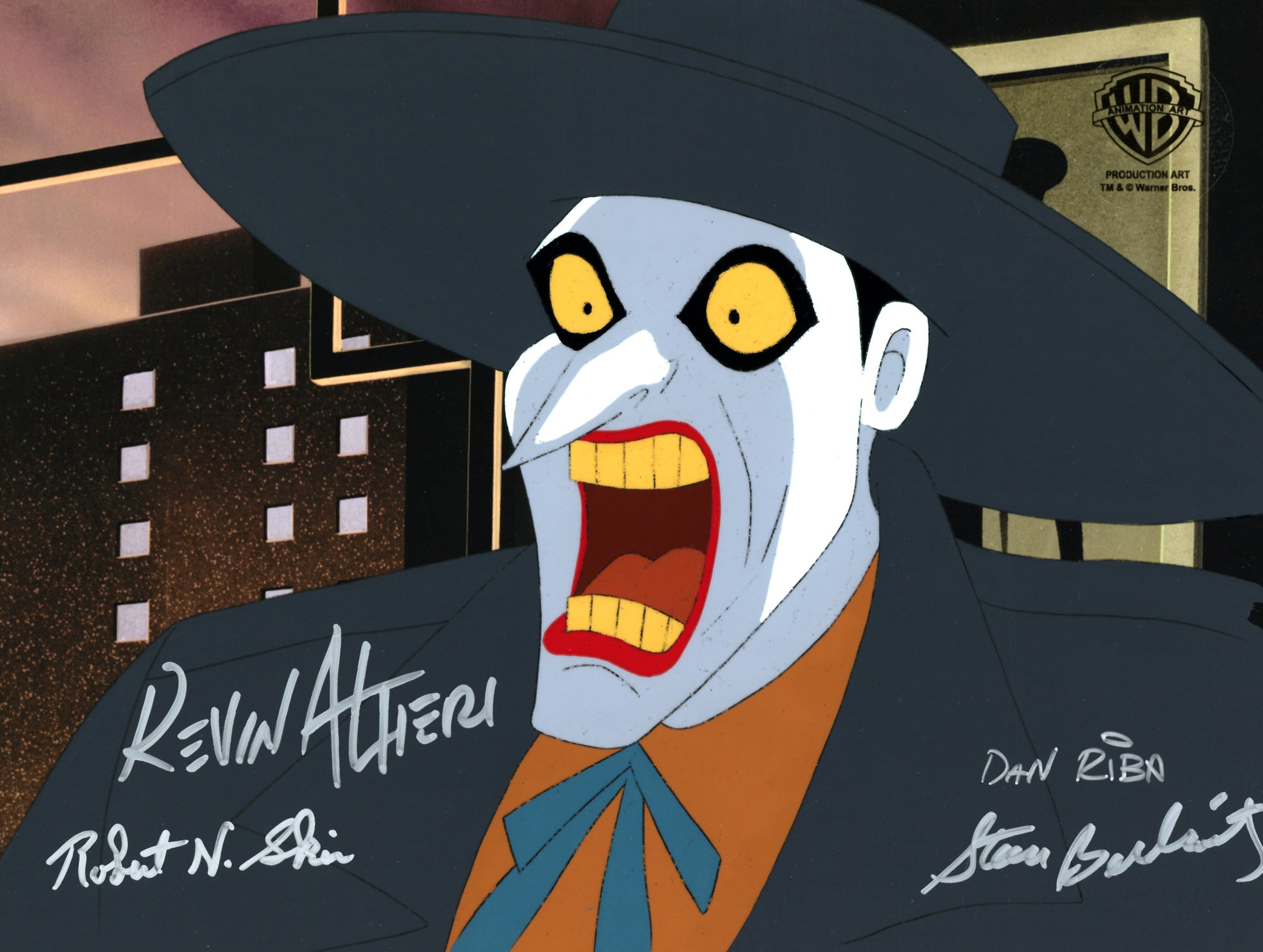 Batman Mask of the Phantasm Original Production Cel Signed by Kevin Altieri, Dan Riba, Stan Berkowitz, Robert Skir: Joker